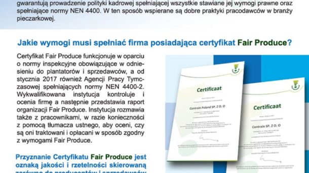 Fair Produce – Certyfikat dla Contrain