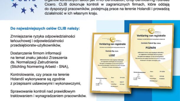 Certyfikat Stichting Normering Arbeid efektem kontroli CLIB